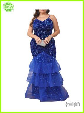 Sleeveless Sequin Mesh Patchwork Maxi Dress Plus Size Cocktail Party Gown
